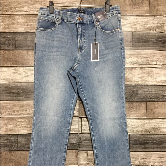 Express Skyscraper Mid Rise Jeans Women’s L Short 12/14/16 Blue Split Hem - Picture 5 of 10